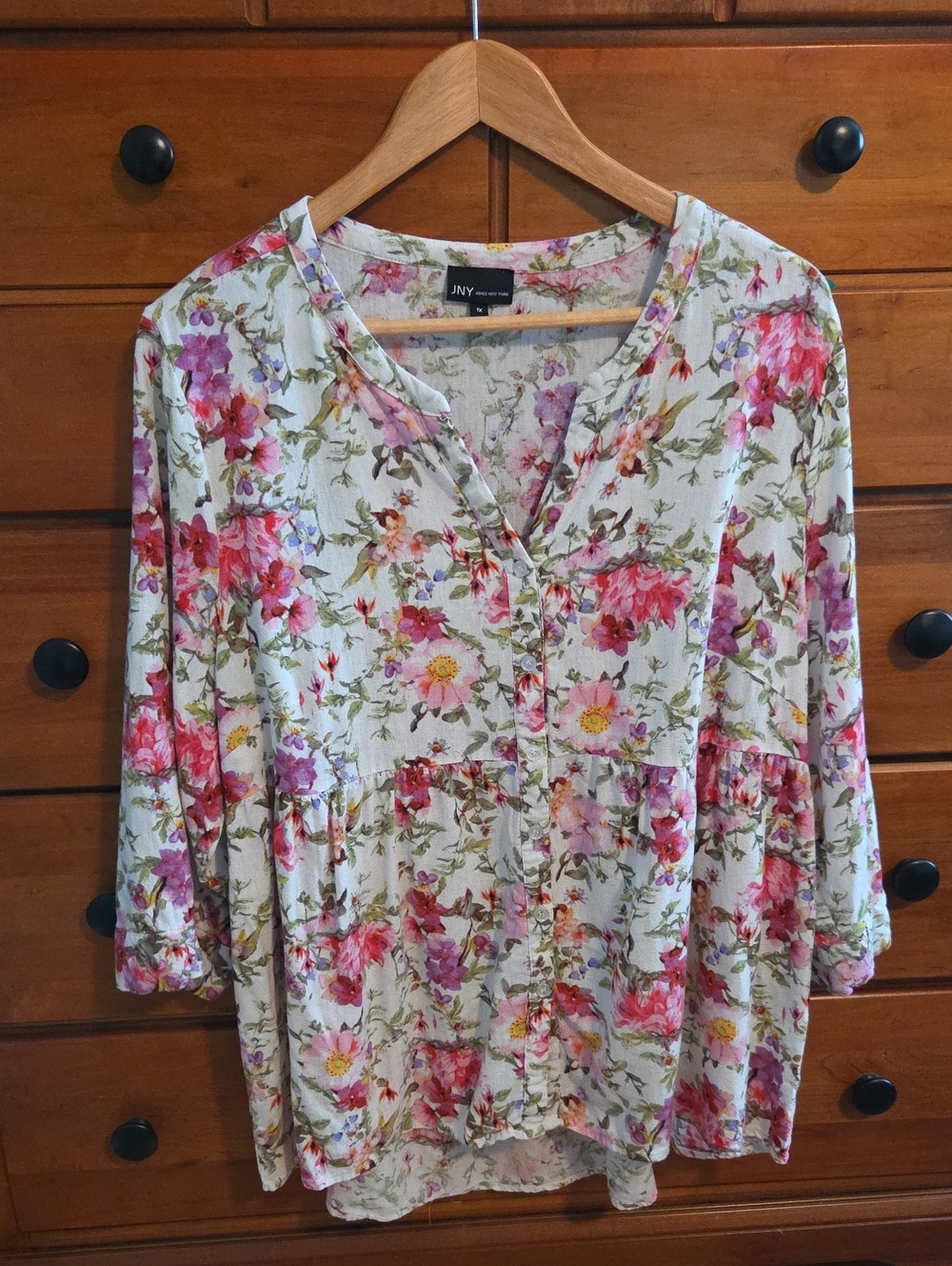 Jones New York Cream Floral Button-Front Blouse with Pink & Green